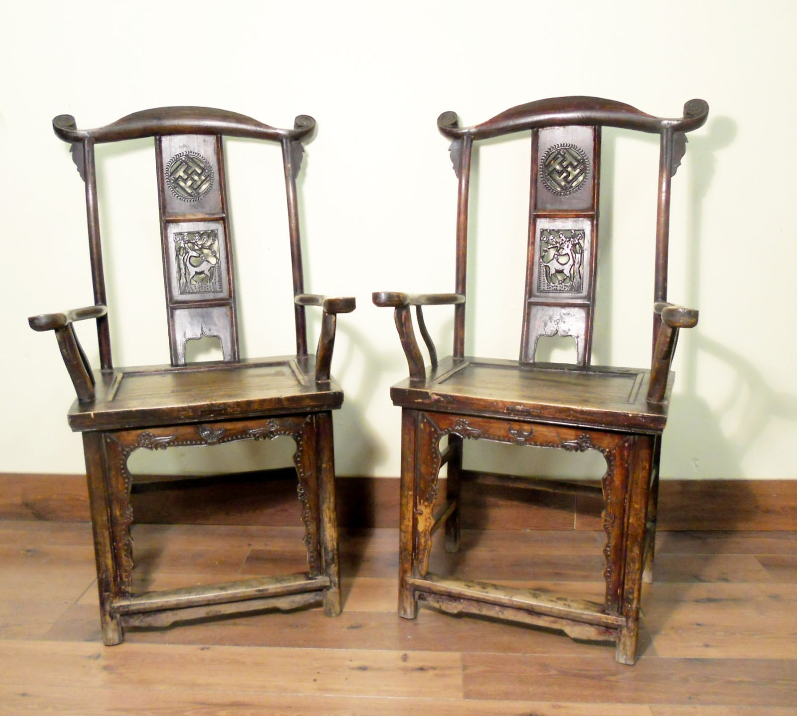 Antique Chinese High Back Arm Chairs (5516) (Pair), Circa 1800-1849
