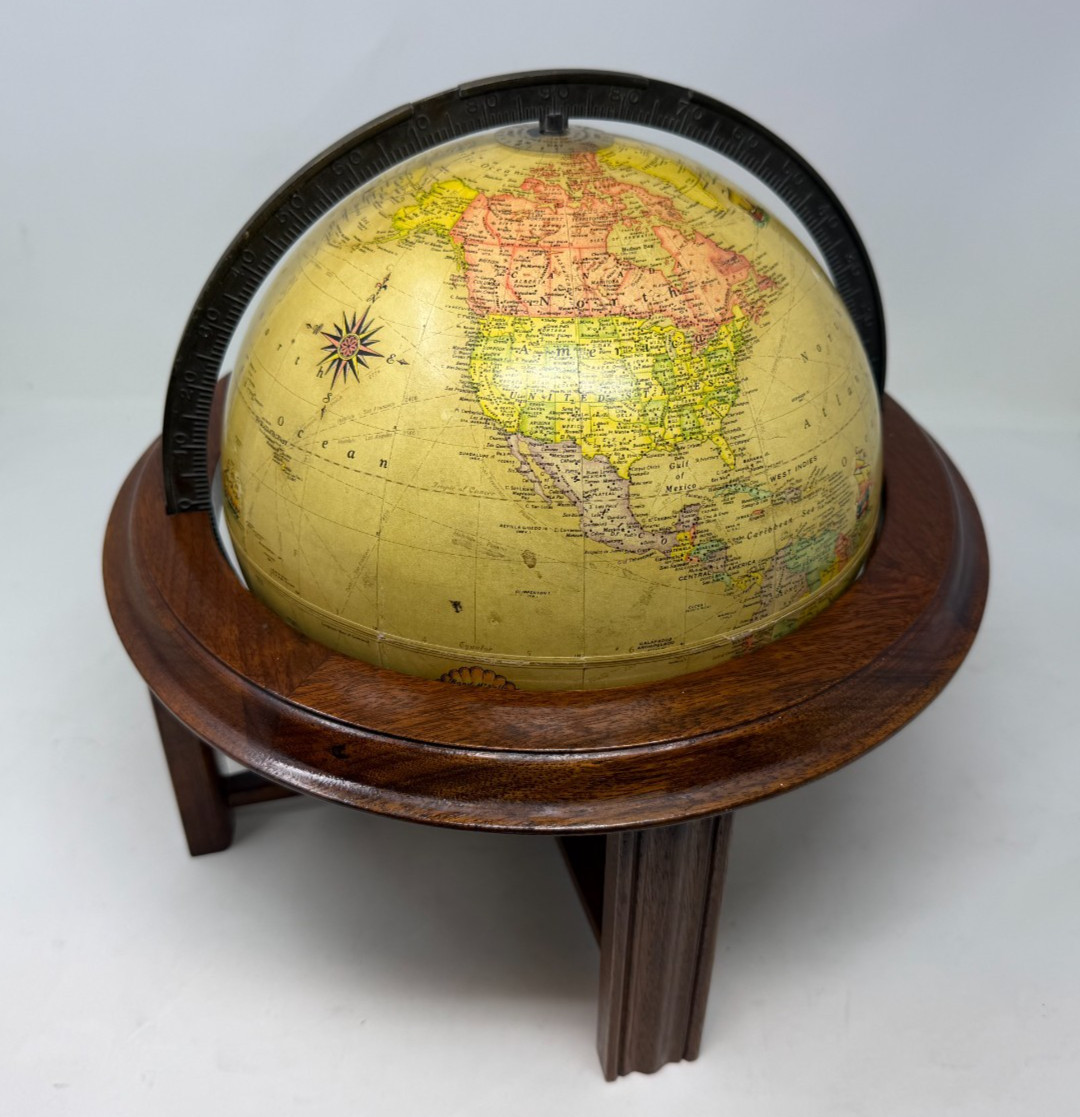 Vtg 1940s Rand McNally 9″ Terrestrial Art Globe Wood Stand USA