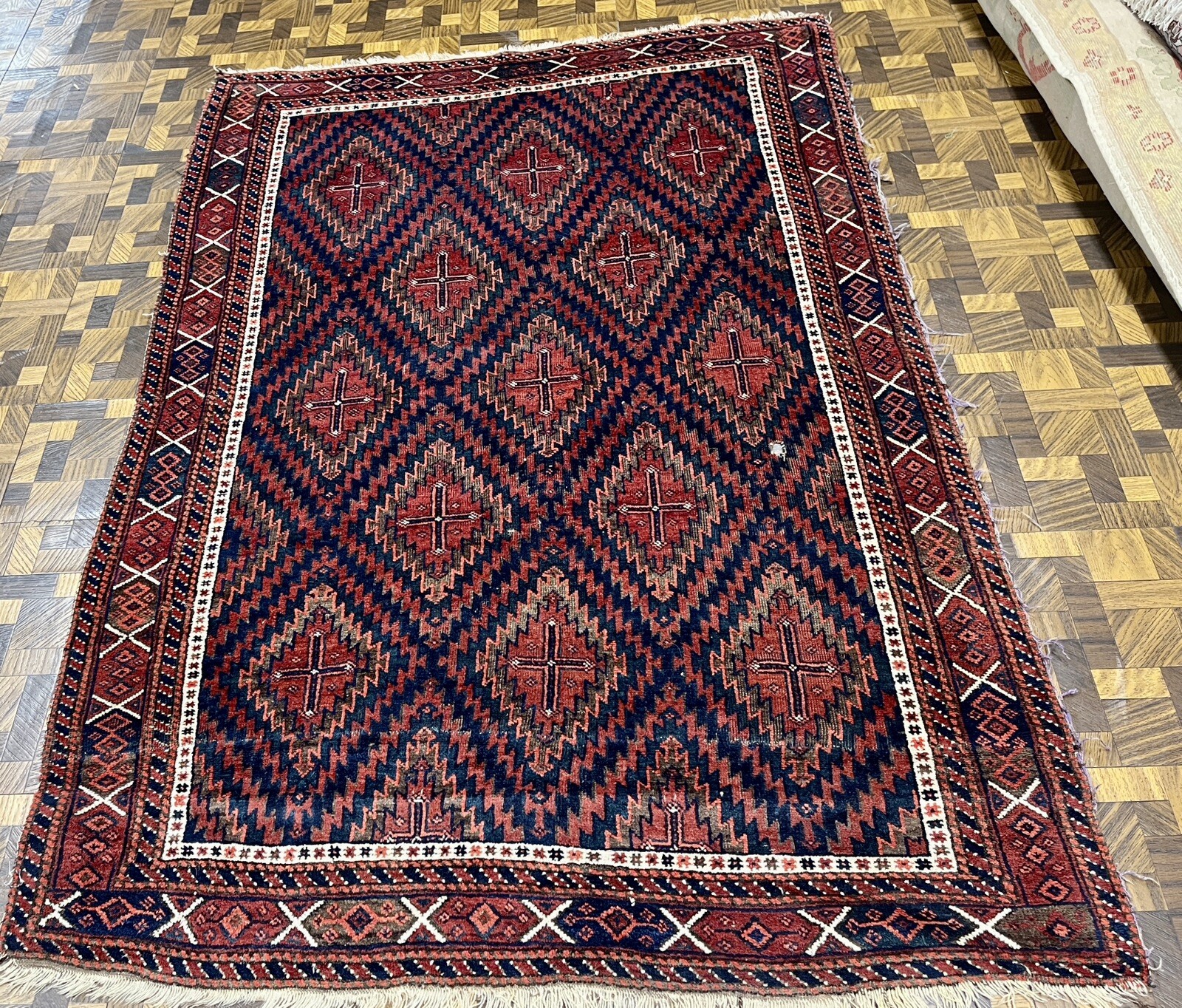 19th CENTURY ANTIQUE Unique Baluchistan Turkoman Oriental Rug Size 3’10” X 5’ 2”