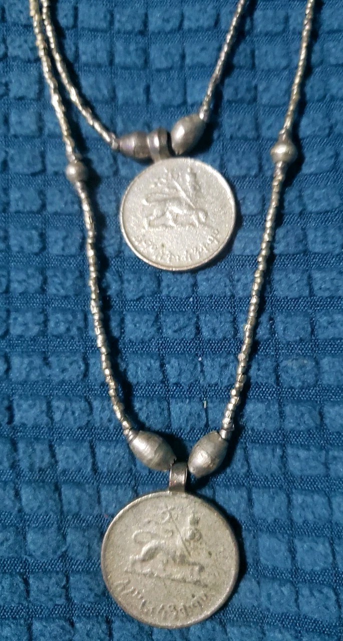 Antique Silver Necklace w/ 2 Coins – Lion of Judah- Emperor Haile Selassie