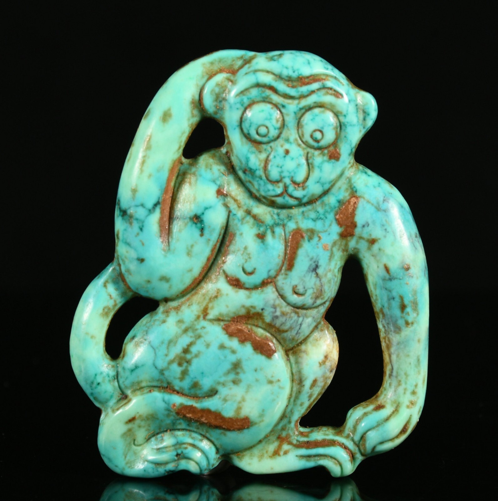 5CM Old Han Dynasty Natural Turquoise Feng Shui Zodiac Monkey Animal Statue