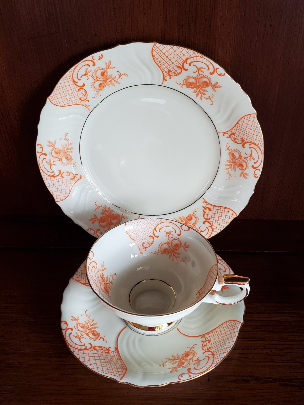Vtg 3pc Seltmann Weiden German Porcelain Teacup Saucer Dessert Plate Gold Trim