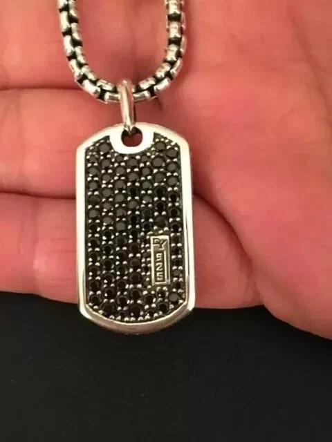 1.50Ct Round Lab Created Black Diamond Men’s Dog Tag Pendant 925 Sterling Silver