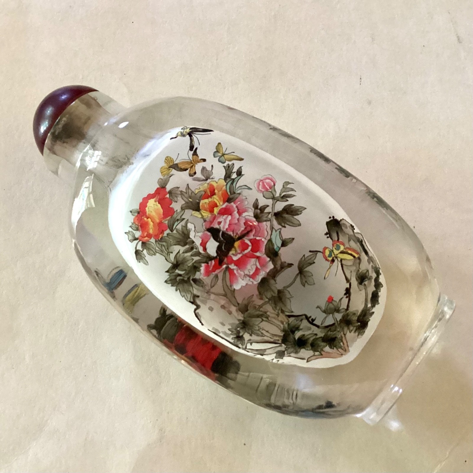 ~Large Inside Reverse Painted Snuff bottle – Floral Butterfly Design – SALE