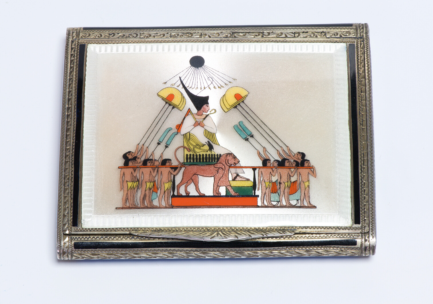 Antique 935 Silver Egyptian Revival Enamel Pharaoh Box