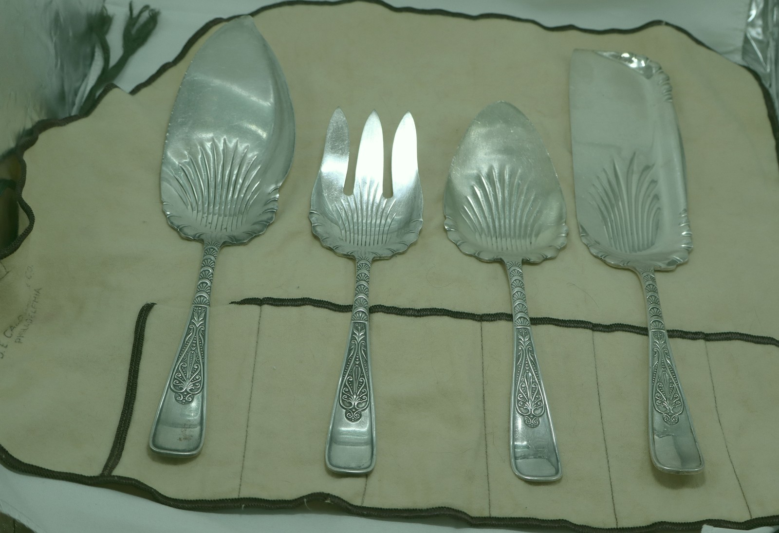 Holmes & Edwards ASSYRIAN GREEK 1889 4 Neo Classical servers in flannel wrapper