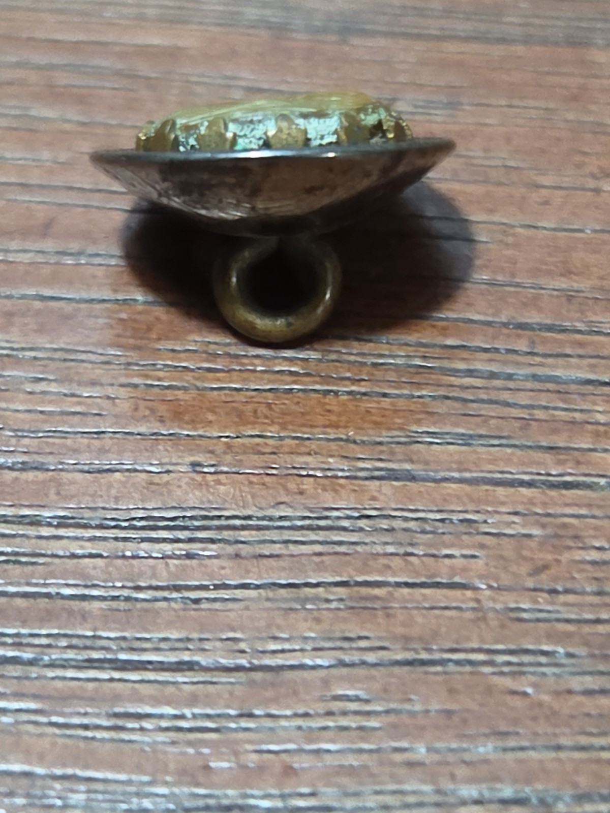 Antique Victorian Brass Shank Button With Starburst Glass Center Stone