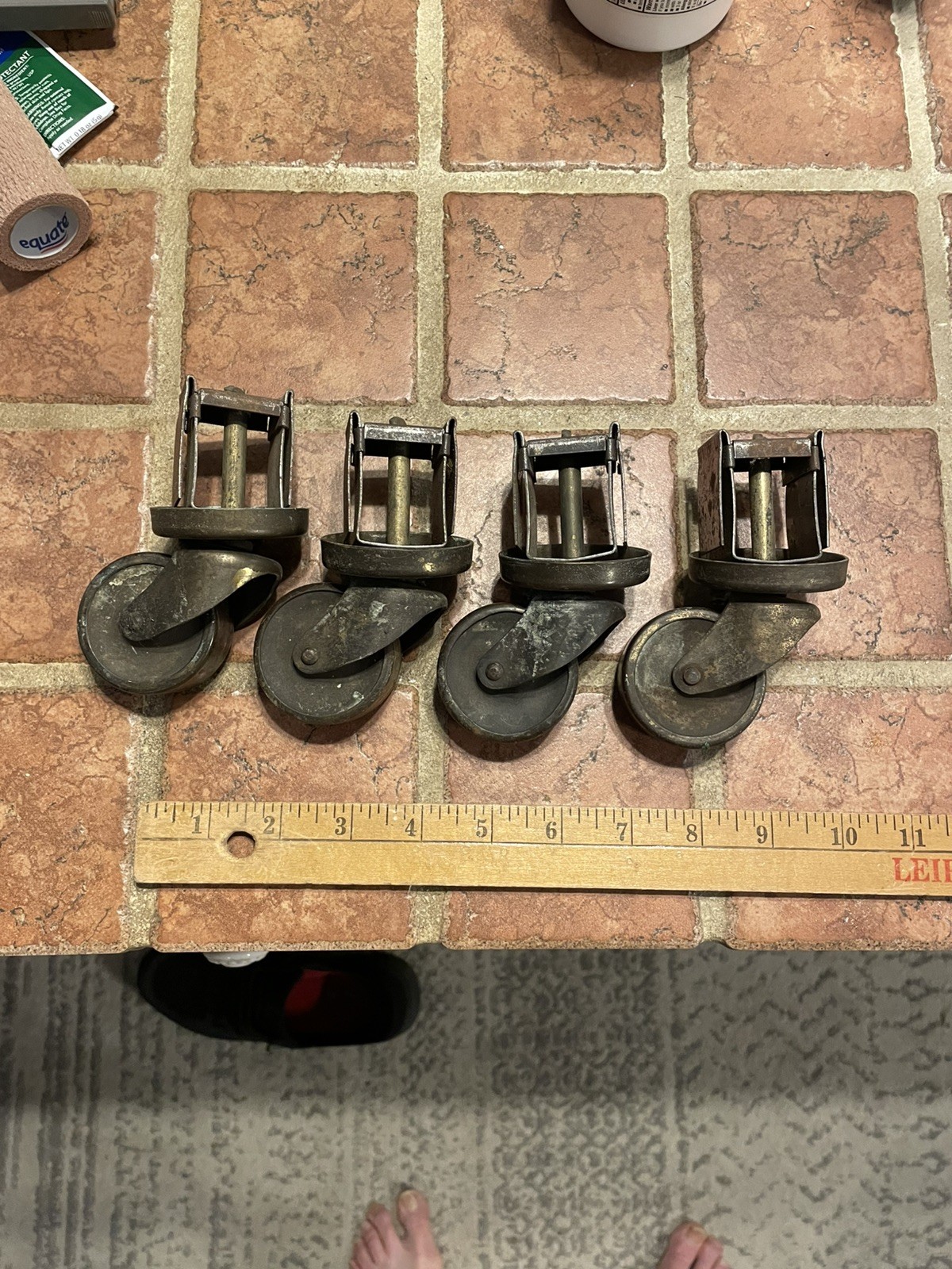 Vintage Lot 4 Antique Steel 2” Wheels Swivel Mounts Furniture Casters 4.5” Tall
