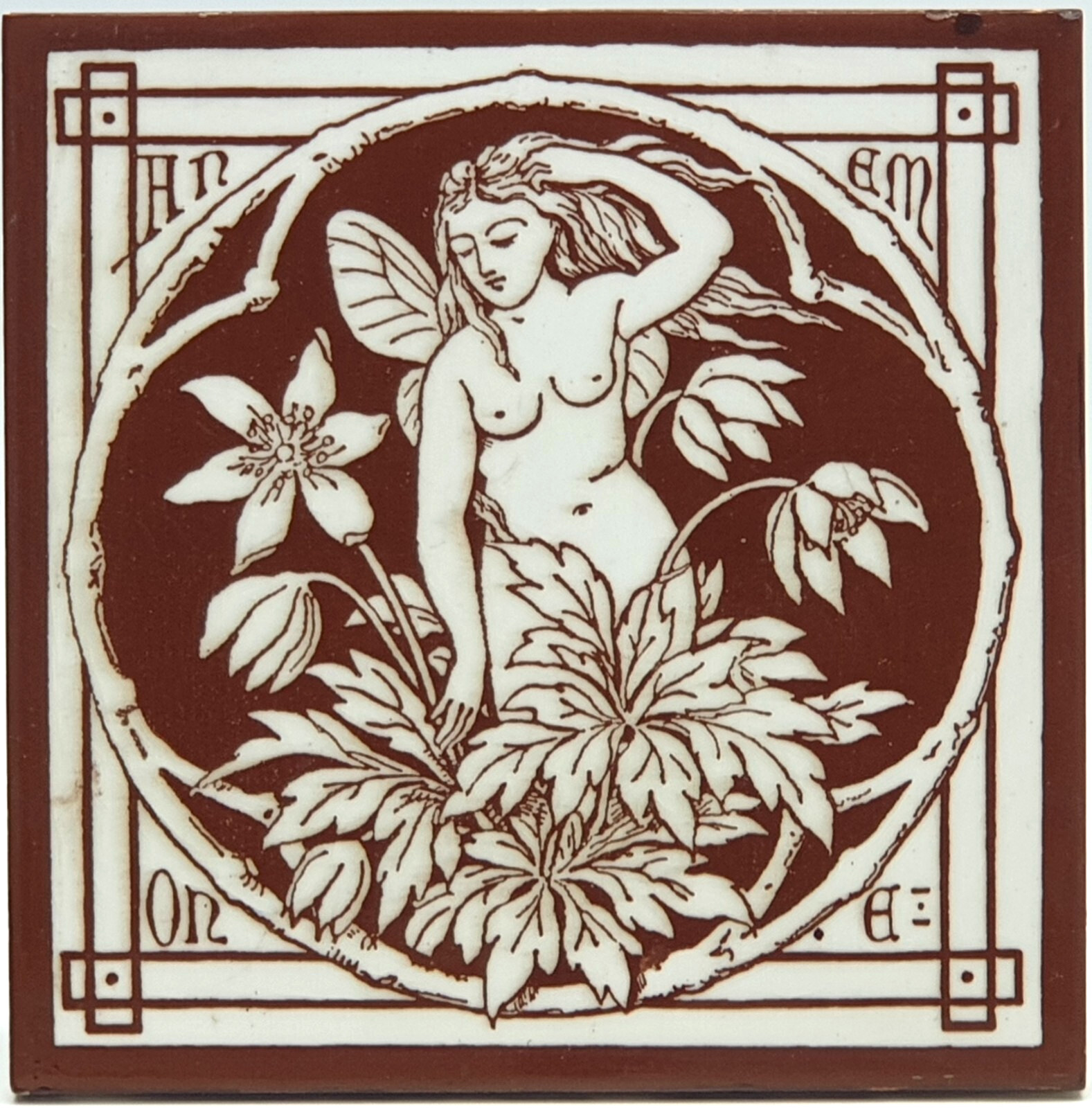 Arts & Crafts Minton Brown Tile Spirits Of The Flowers Anemone C1875