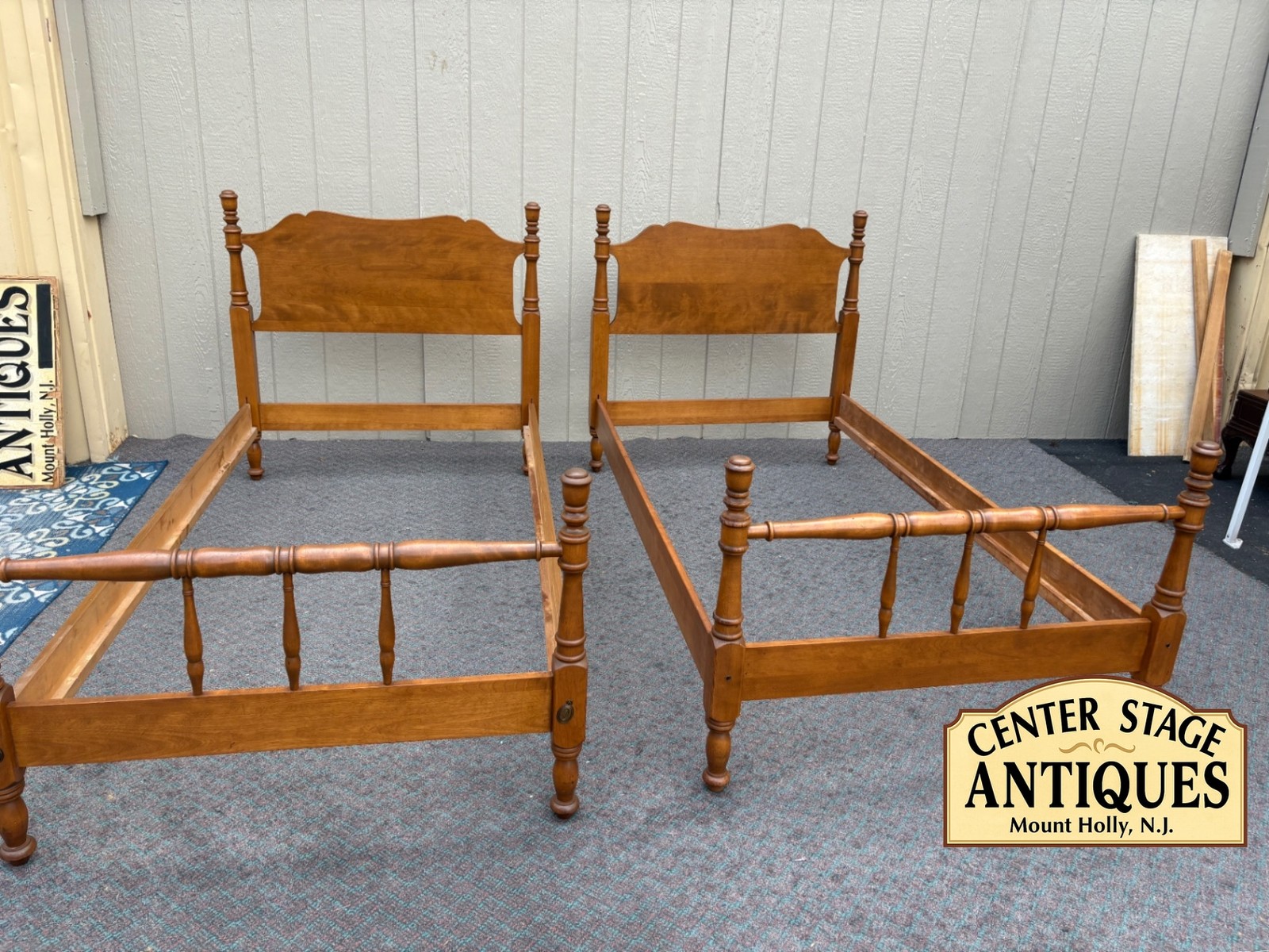 67908 Ethan Allen PAIR of Twin Solid Maple Beds with Turned Spindles