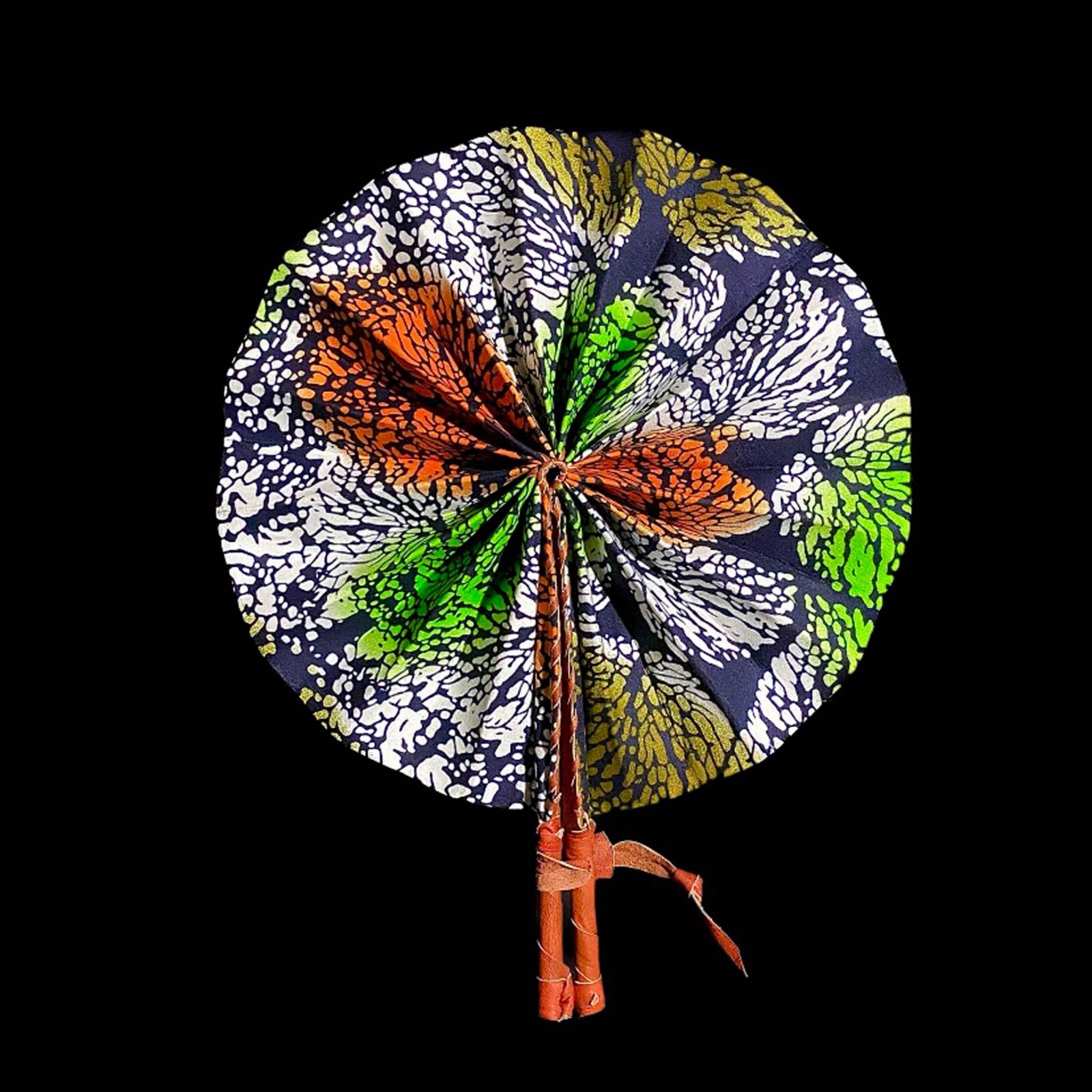 African Kente Cloth Hand Fans Set of 3 Foldable Tribal Art Collectible Deco-7665