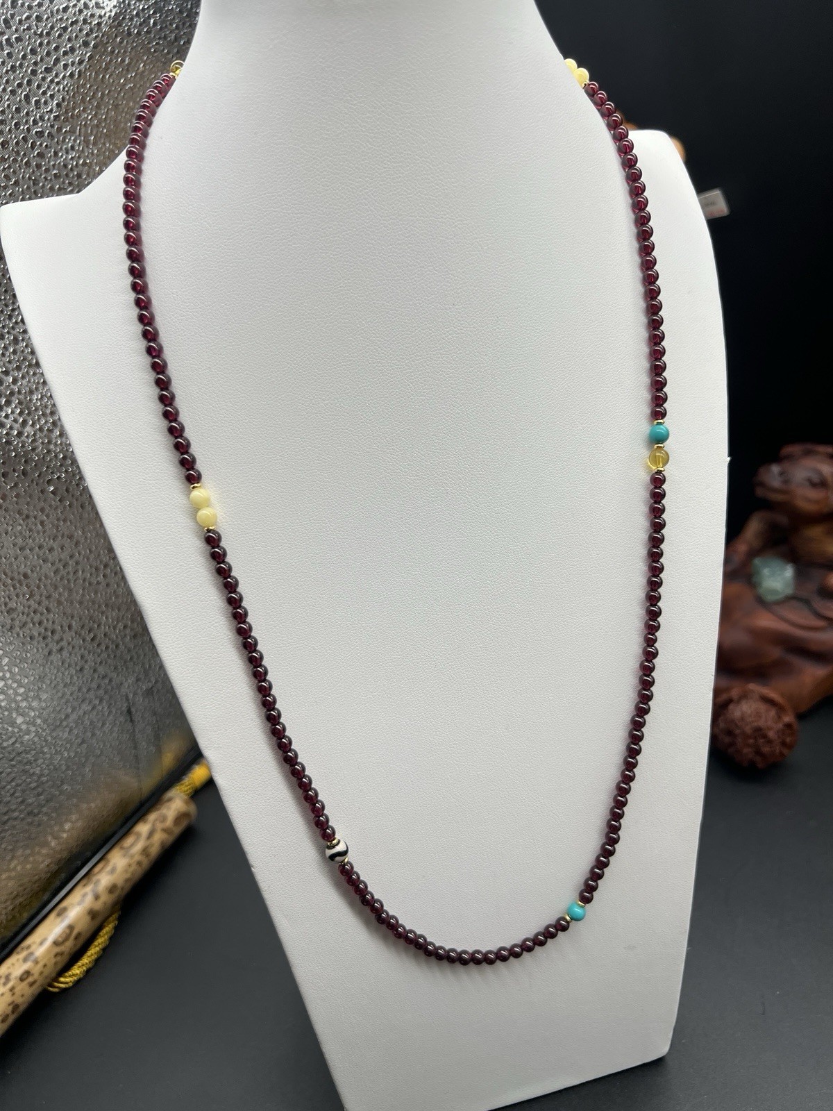 4➕mm 100% Natural Superb Garnet Necklace With accessories顶级紫牙乌石榴石圆珠多圈女士手串➕配饰！