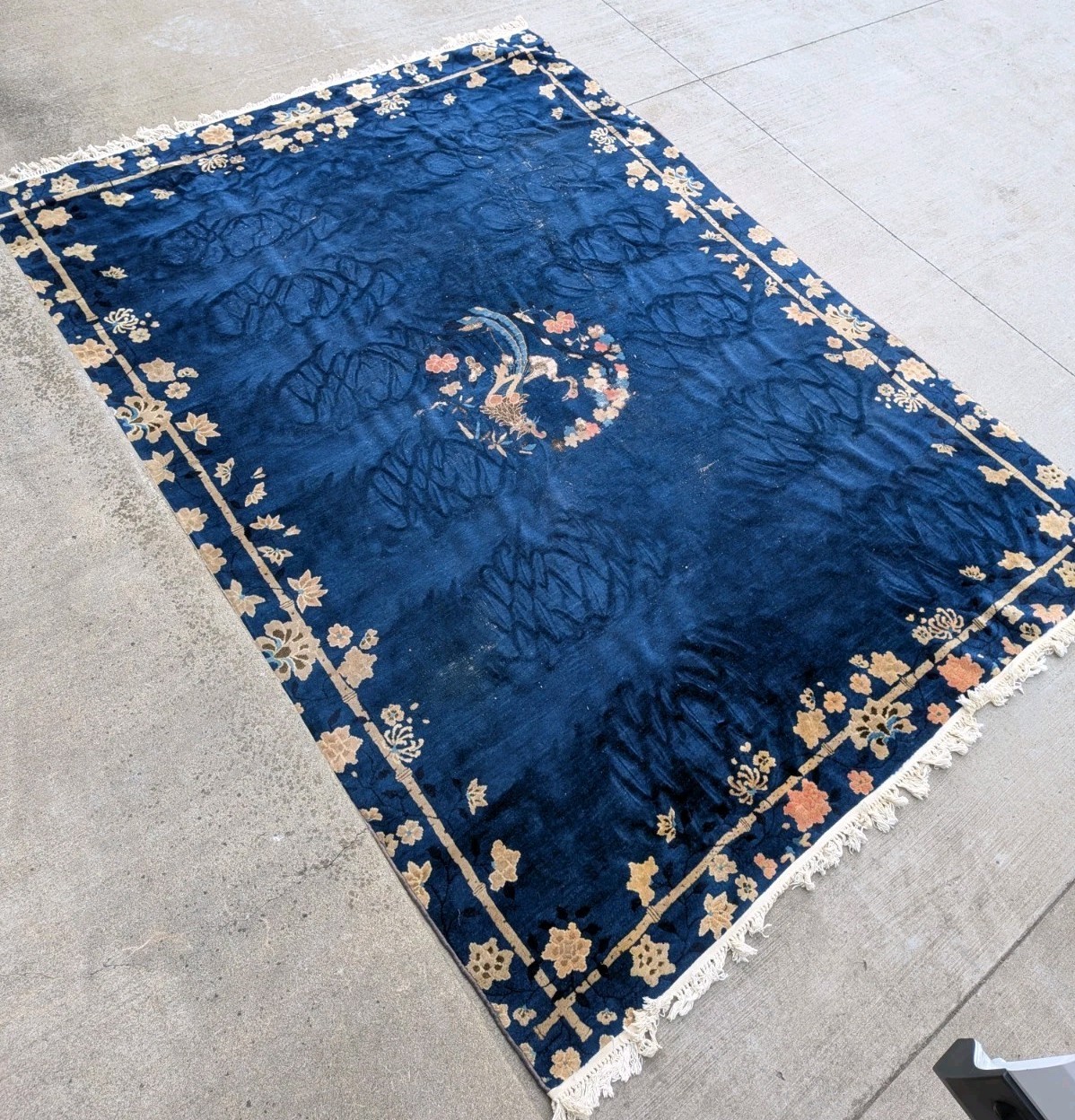 Antique Peking Living Room Area Rug 8×11 Blue Wool Hand-made Rug Worn