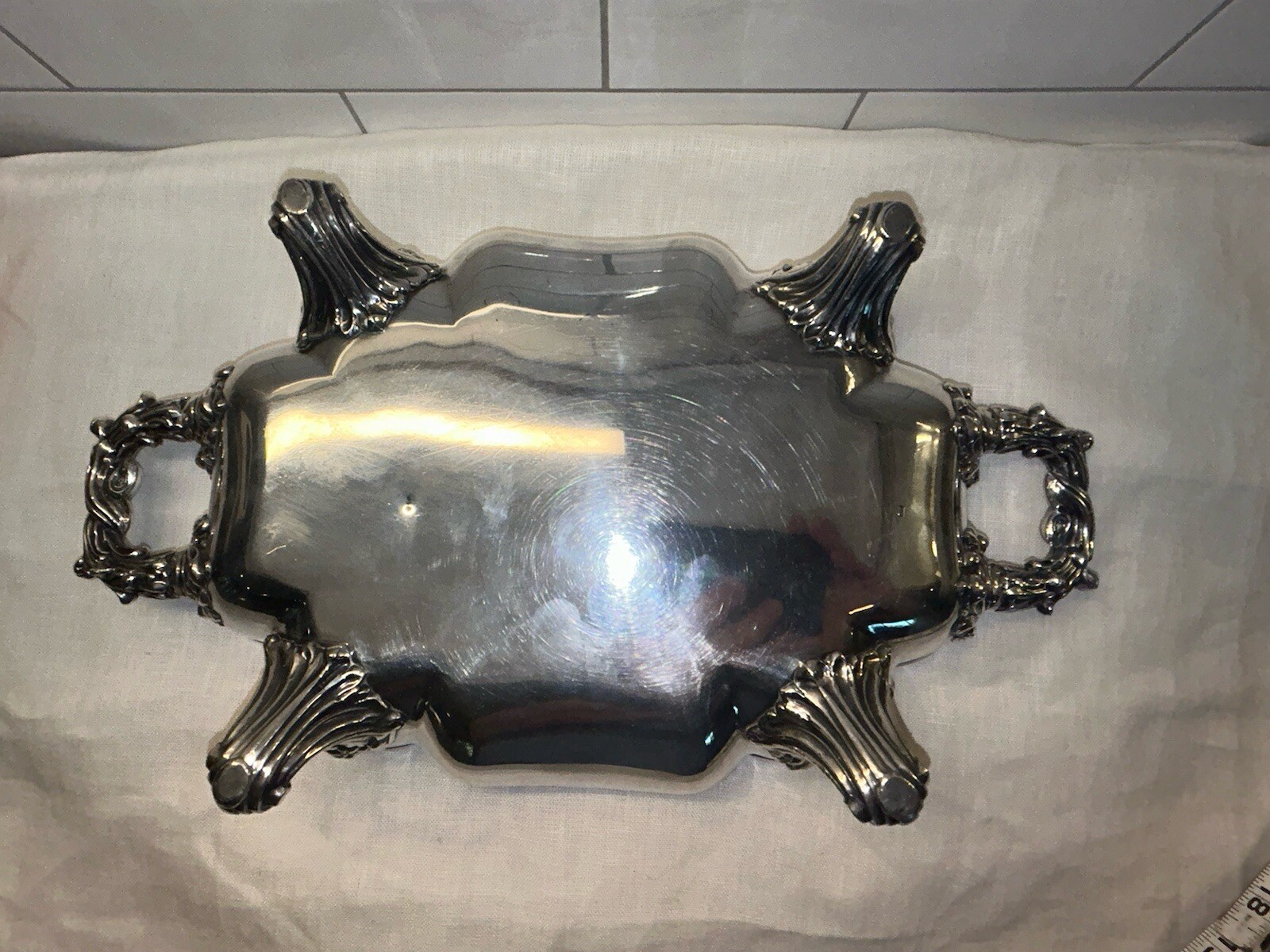 Antique Footed Silver Over Copper Chafing Dish 14” X 9” Made In London 1790-1827