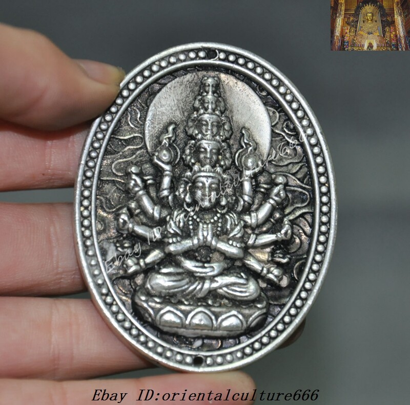 2.6” Tibet Tibetan silver Thousands of hands Kwan-Yin goddess buddha pendant