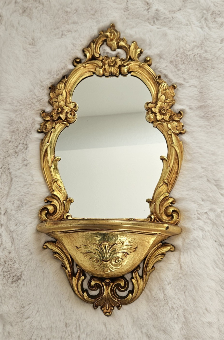 Baroque Syroco Hollywood Regency Wall Mirror with shelf Decor Vintage Gold