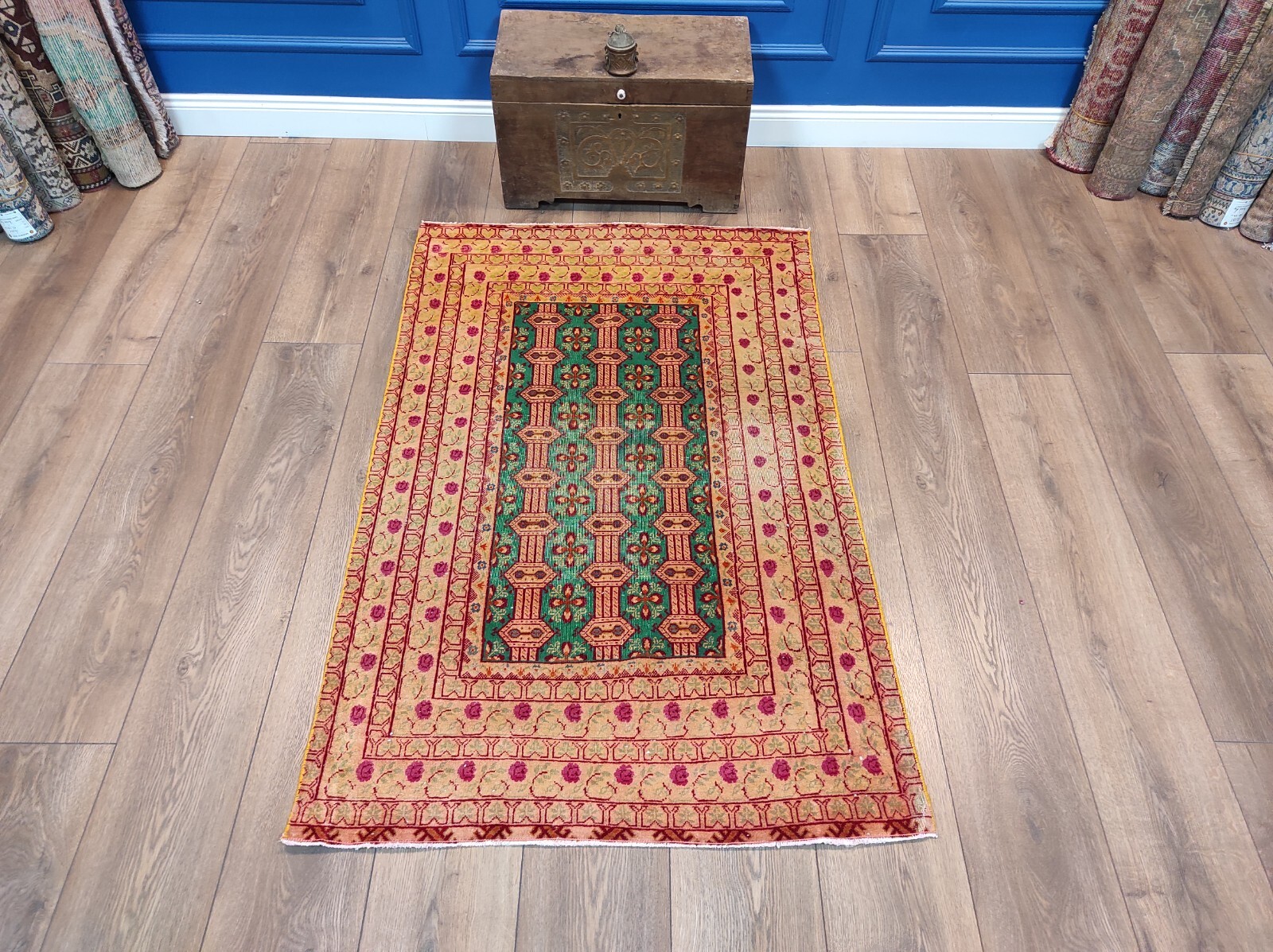 Green Persian Rug, Vintage Area Rug, Antique Rug, Oriental Rug, 3.5 x 5.4 ft