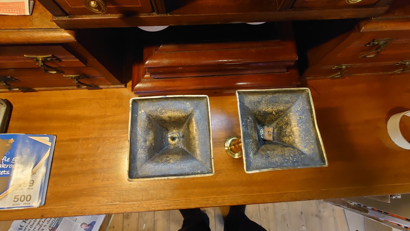 Pair Antique Georgian BRASS CANDLESTICKS 8.5″ tall inc original push ups :160