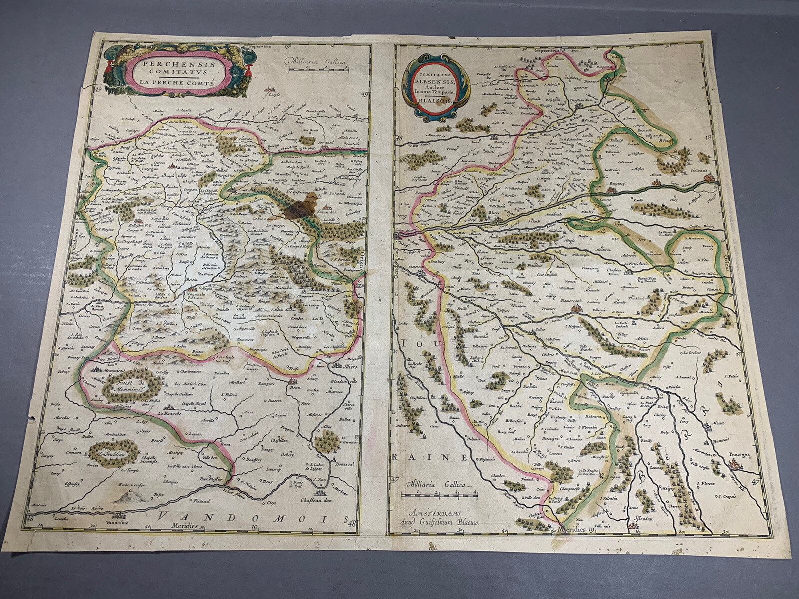 Antique Map 17TH CENTURY ~ France Perchensis Blaisois 1644 Willem Blaeu