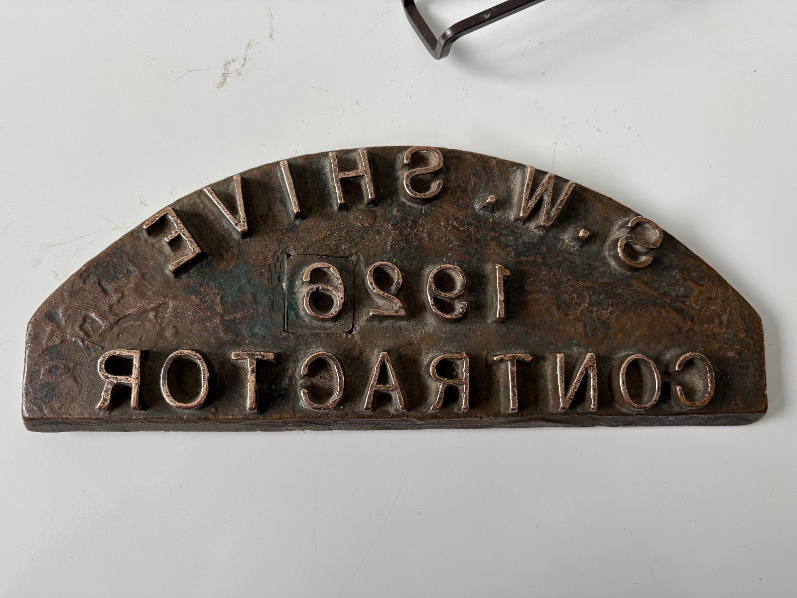 York County PA Solid Brass Concrete Marker S.W. Shive 1926 Contractor 10″ Wide