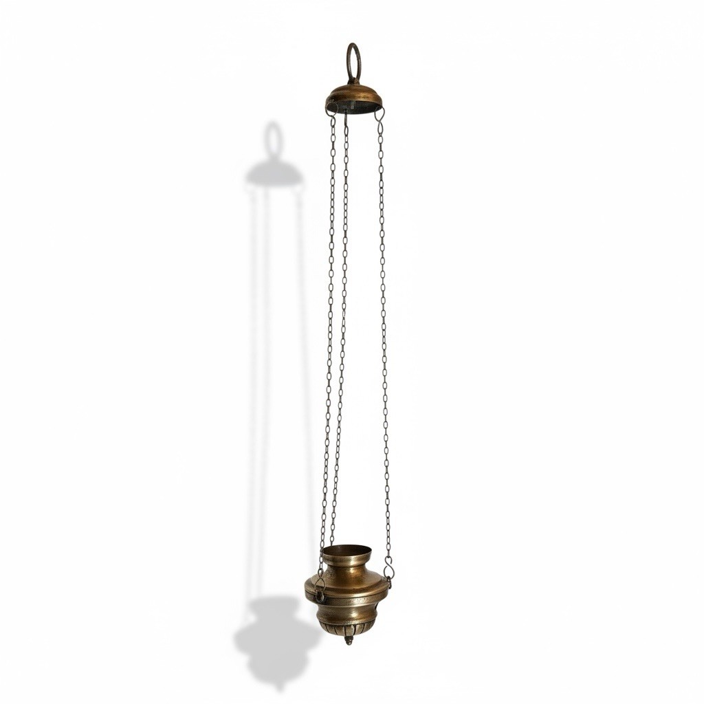 Antique European Brass Hanging Sanctuary Lamp, French, Church Chapel Light 1880
