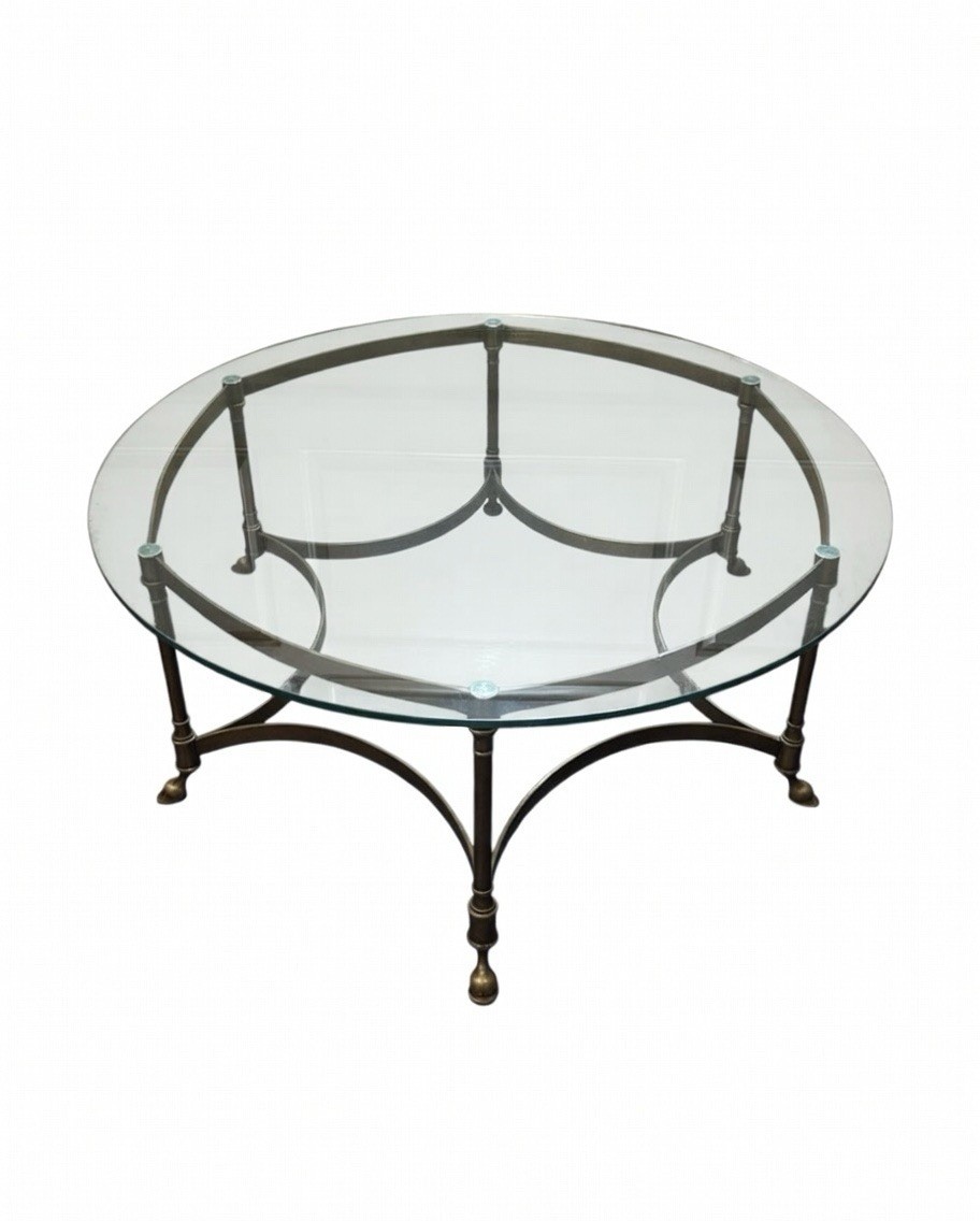 Vintage Labarge Brass Hollywood Regency Coffee Table Round Glass