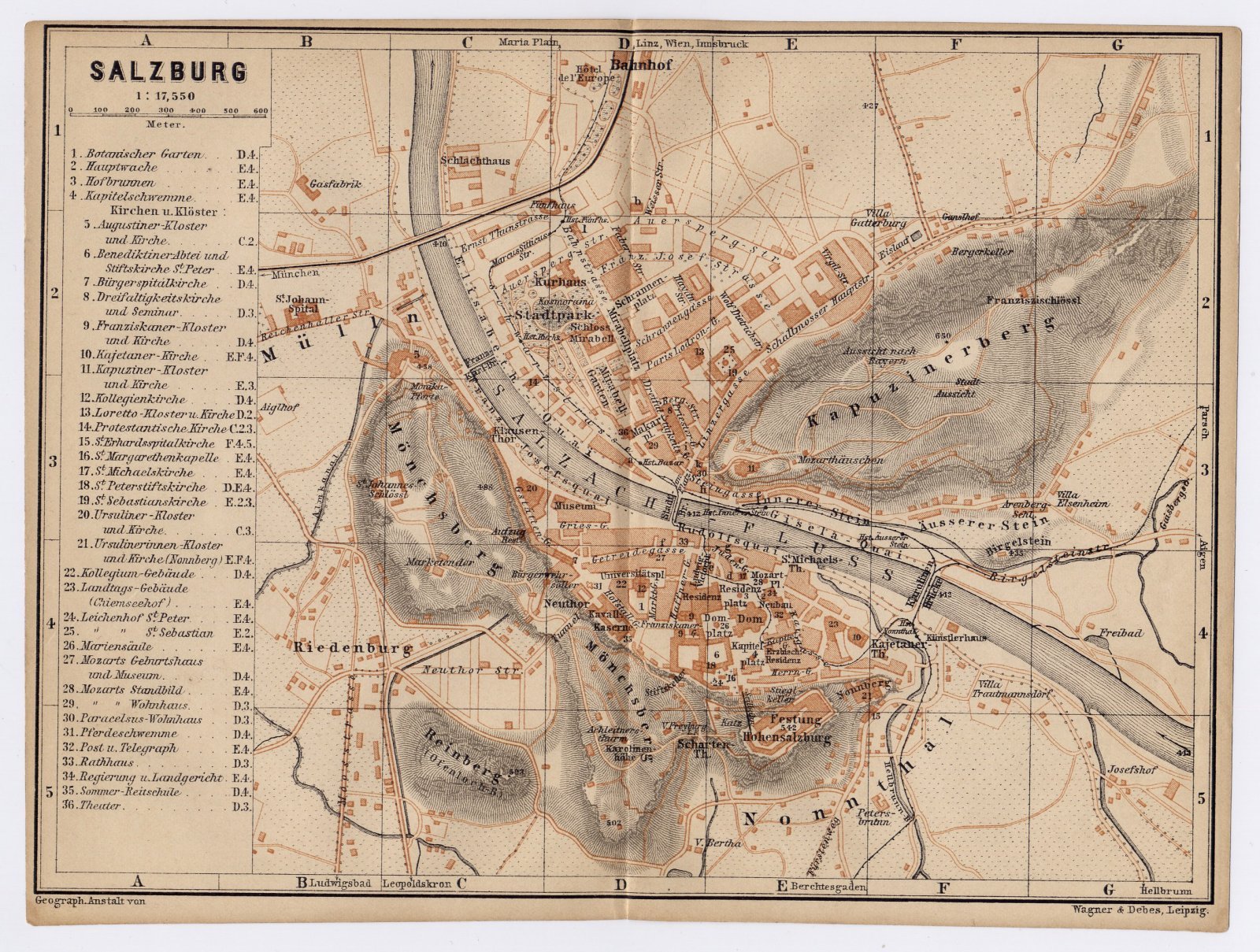 1895 ORIGINAL ANTIQUE MAP OF SALZBURG / AUSTRIA