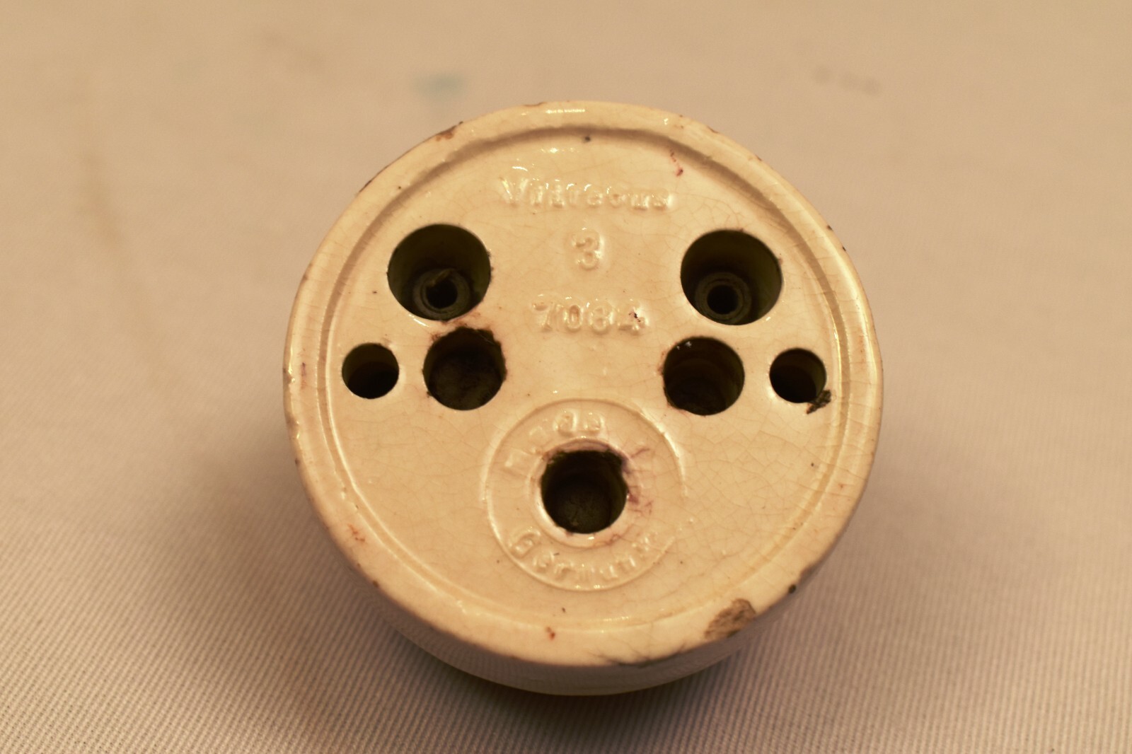 Vintage German Brass Toggle Light Switch Vitreous Ceramic Industrial 2.2”R1