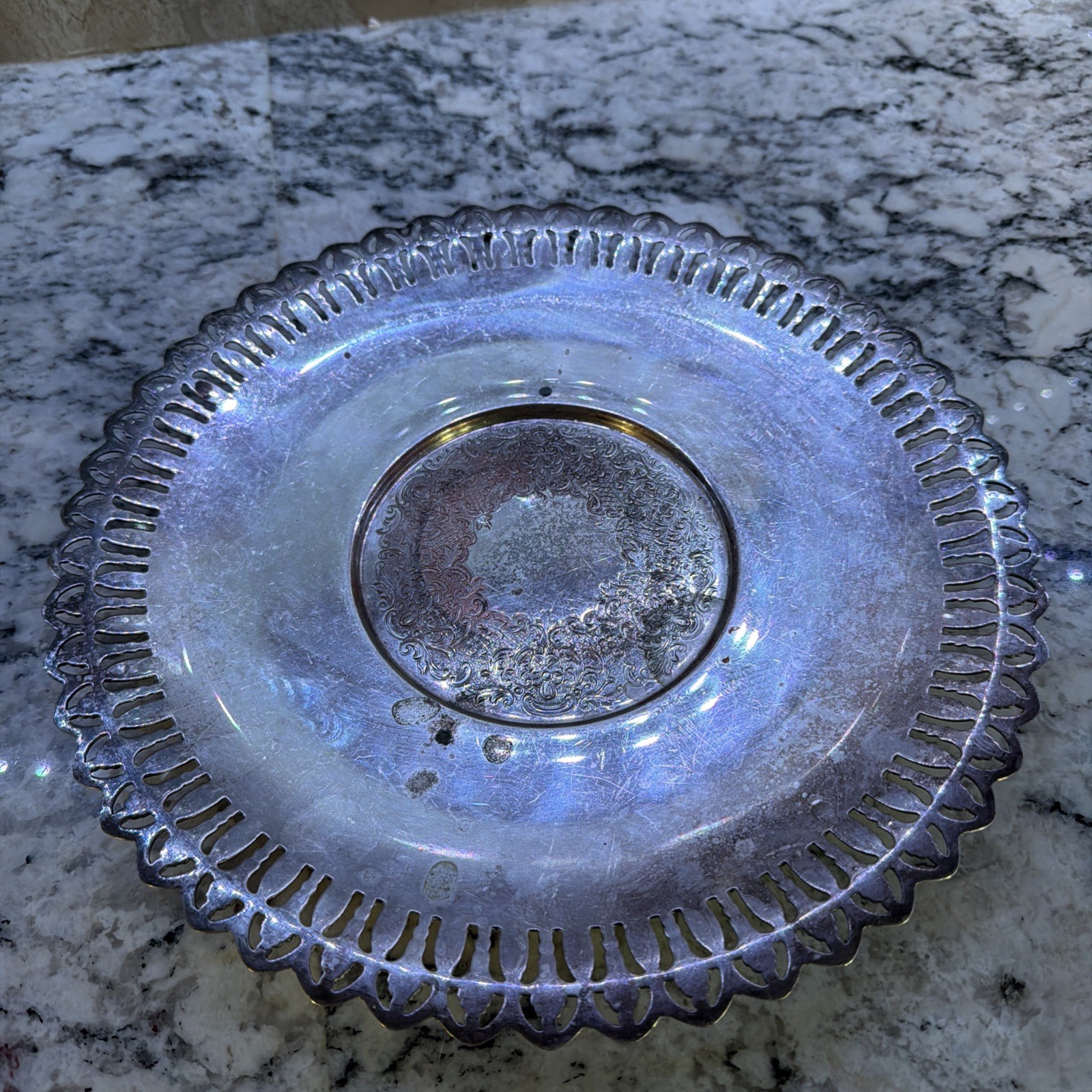 Vintage ACADEMY Silver on Copper Platter Bowl Dish 11”