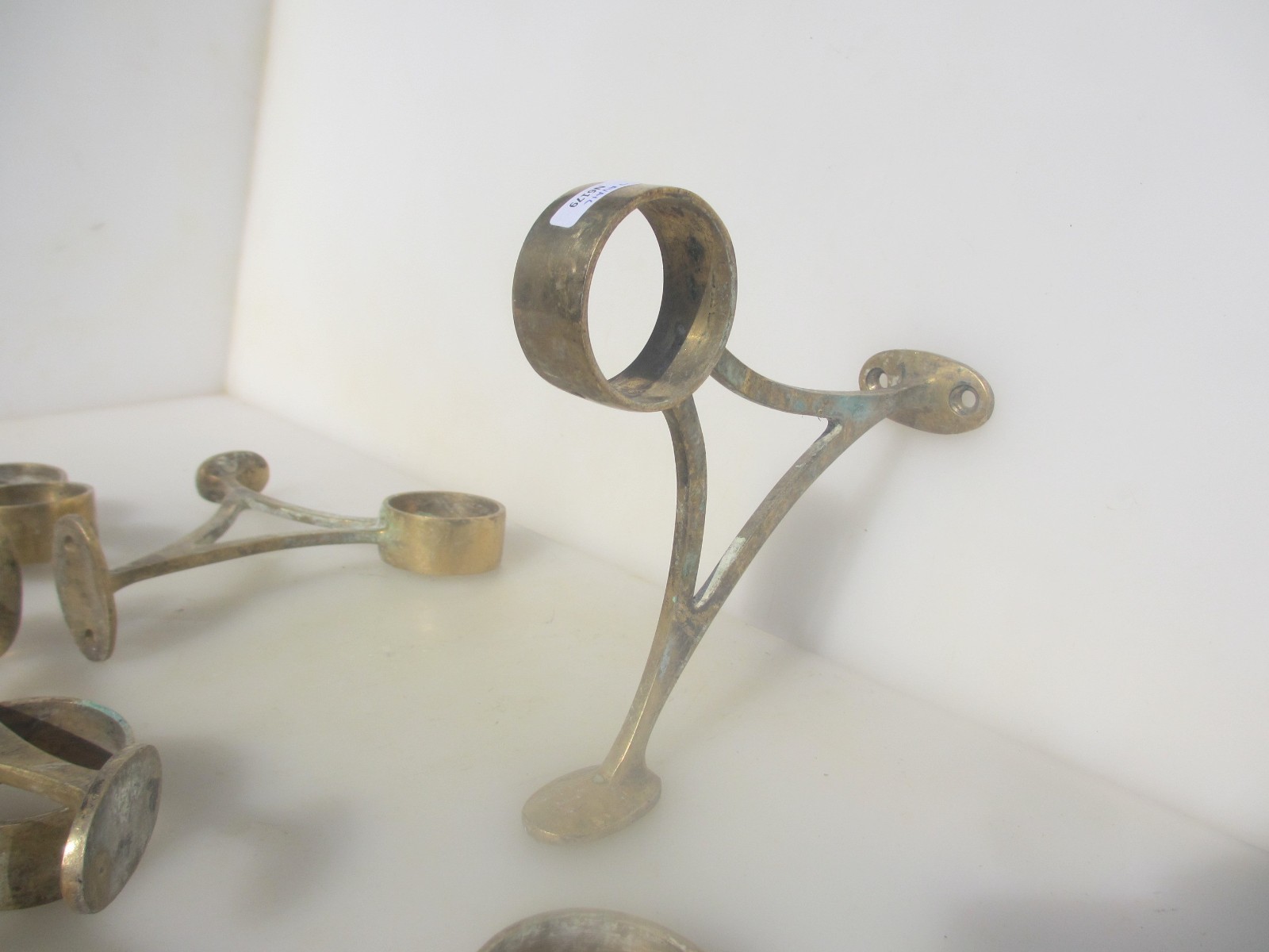 Vintage Brass Pub Rail Brackets Holder Old Guard Bumper Pole Antique – £15each