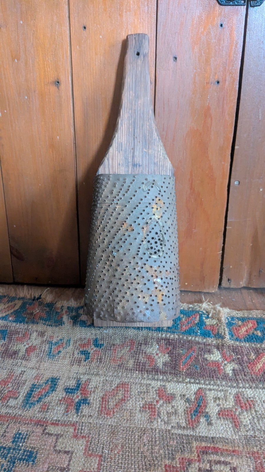 Antique Early Primitive Wood Handmade Metal Grater 17″ Sq.N
