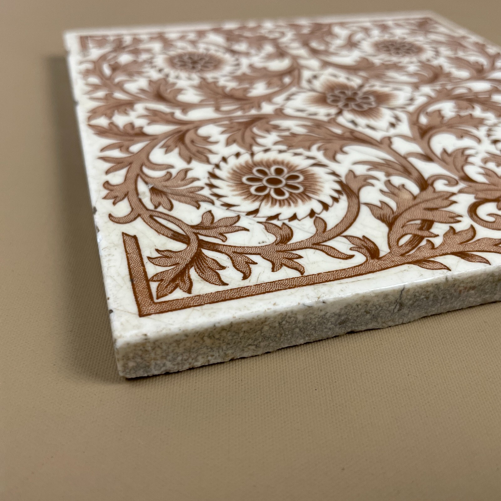 Antique Original Mintons Victorian Tile Ceramic Square Pattern Placemat Coaster