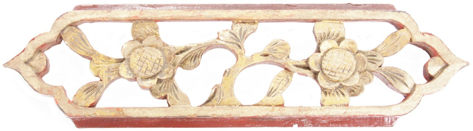 Antique Chinese Qing Dynasty Carved Wood Panel Temple Pierced Flowers China Old