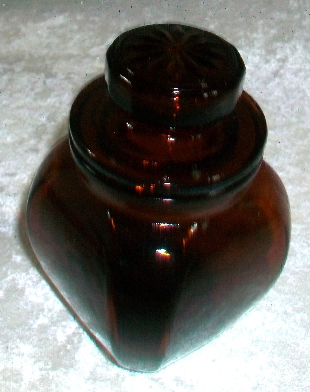 Vintage MCM Small Dark Brown Amber Glass Apothecary Stash Storage Canister Jar