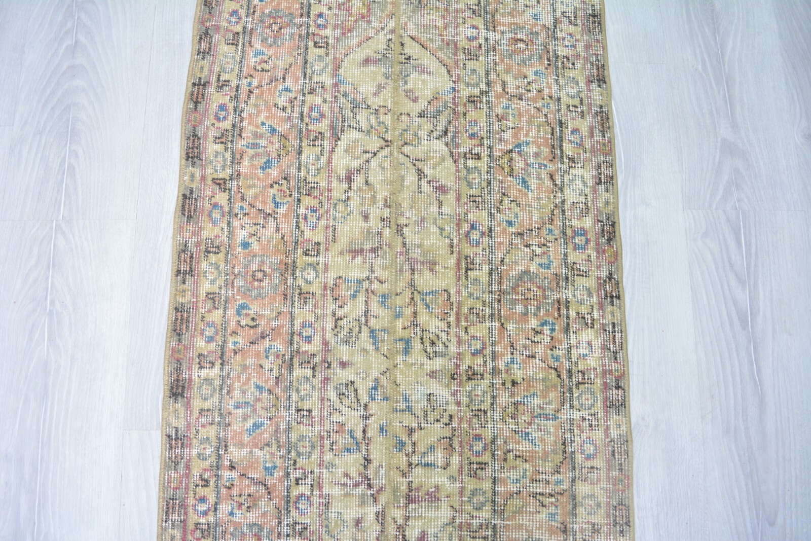 Colorful Handmade Patchwork Vintage Runner, 2×5.4ft, Faded Turkish Floral Runner