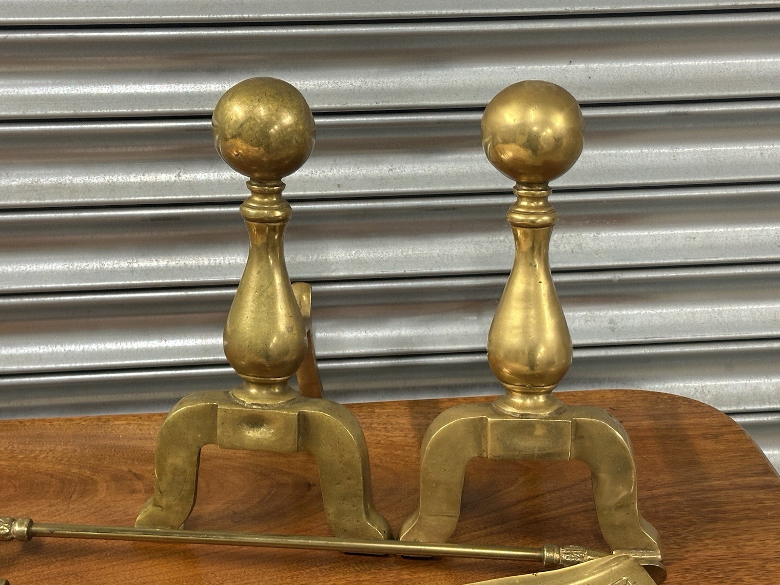 🔥 Circa Late 19thC Victorian Solid Brass Fireplace Companion Set with Fire Dogs