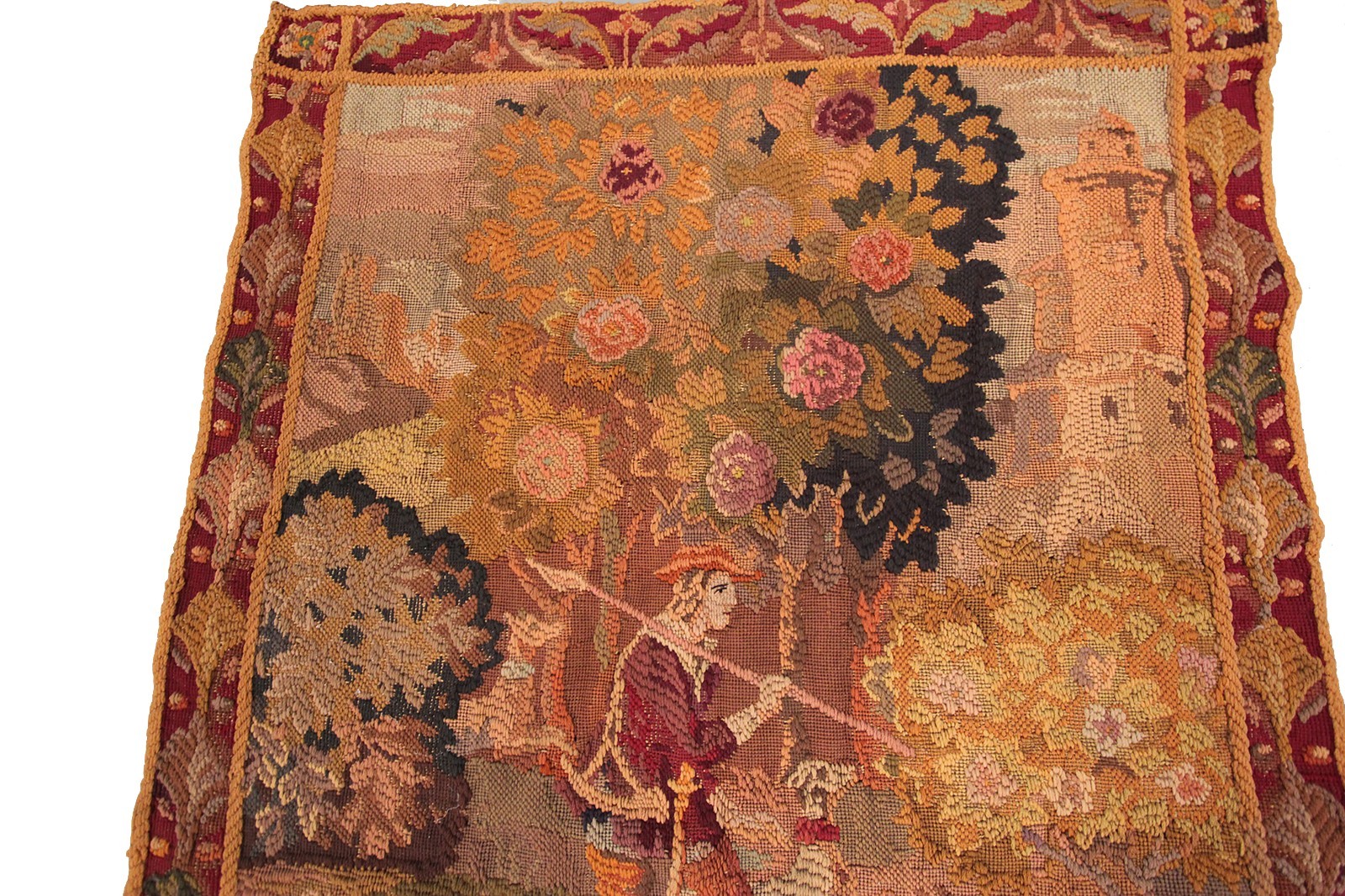3×4 Antique French Pastoral Landscape Tapestry Wool Decorative Wall Art c.1920
