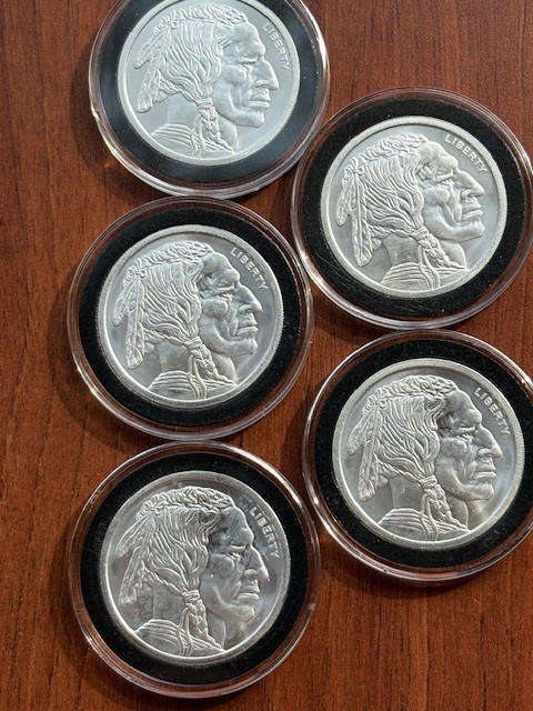 5 x 1 oz .999 Fine Siver Buffao Rounds State Lot of 5 BU