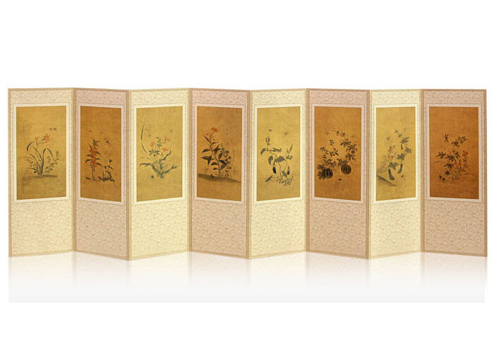 KOREAN MINI FOLDING SCREEN 8 PANELS, Shin Saimdang – Grass and Insects design