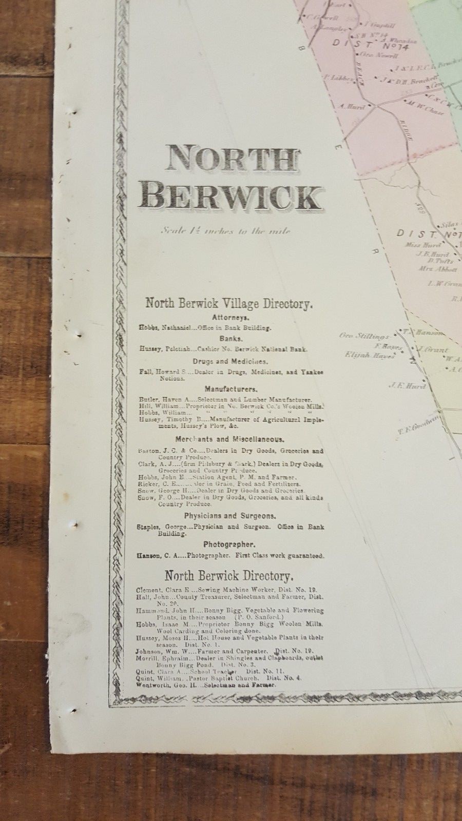 Antique Colored MAP – NORTH BERWICK, MAINE – / Atlas York County, ME – 1872