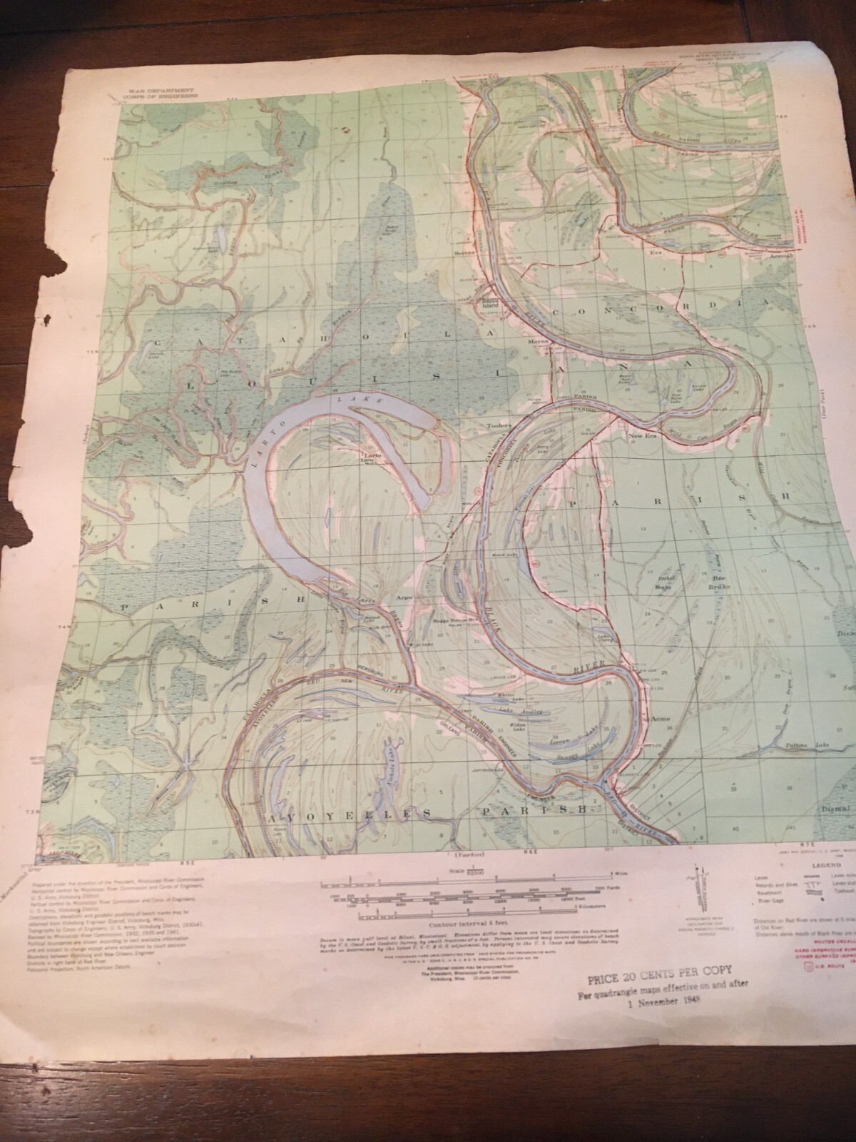 LOUISIANA TOOLEYS QUADRANGLE WAR DEPT CORPS OF ENGINEERS MAP ed 1941