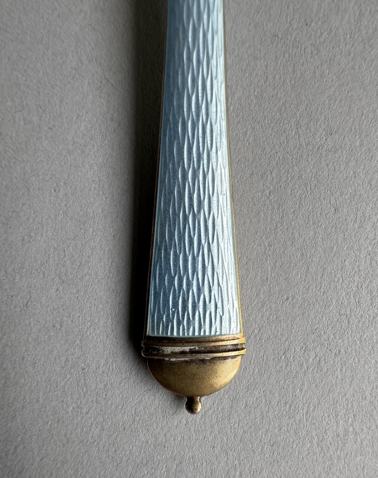 David Andersen Norway Sterling Silver Blue Guilloche Enamel Gilt Serving Spoon