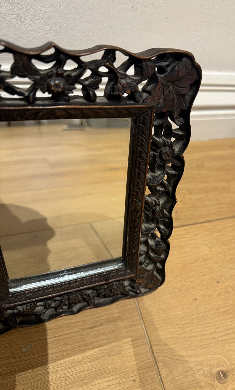 Antique Chinese Hardwood Photo Frame Early 20thC with Mirror 25.5cm x 20cm