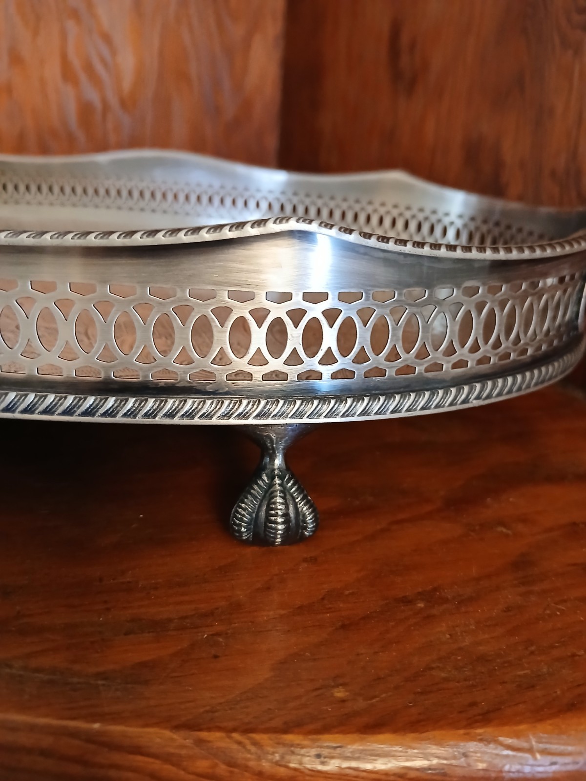 Antique Sheffield Large Oval Rococo Claw Feet Silverplated Serving Tray Platter