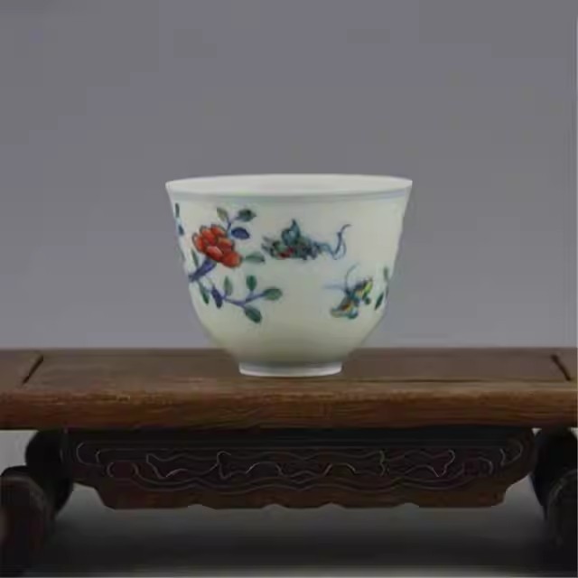 Chinese Blue and White Doucai Porcelain Teacup Cup Ming Chenghua Flowers 2.5″