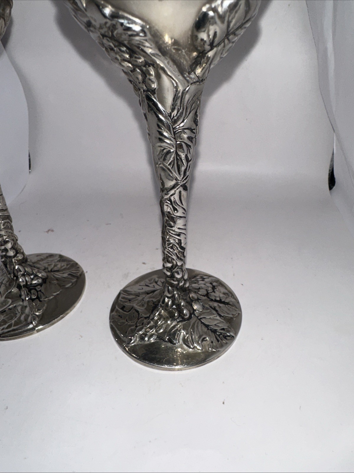 Godinger Goblets Silver Plated Vintage 7.5 in Grapevine Stem Wine Cups Set of 2