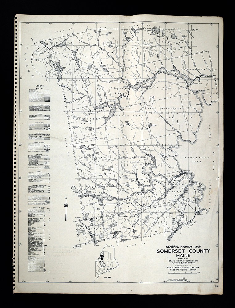1946 Maine Highway Map Somerset County Jackman Rockwood Moosehead Lake Birches