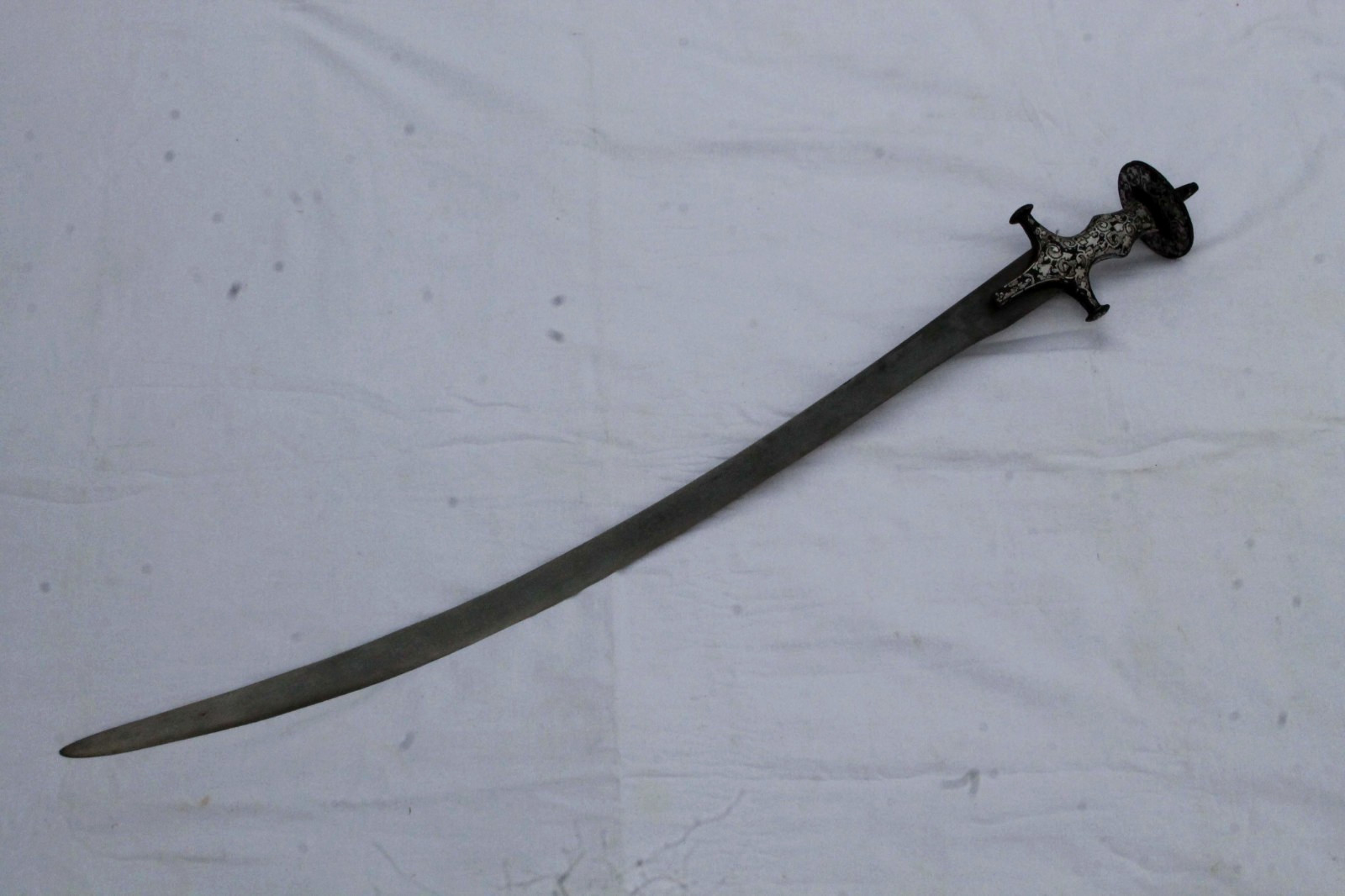 19TH. old antique mughal Rajput suryamukhi wootz blade silver damascened sword