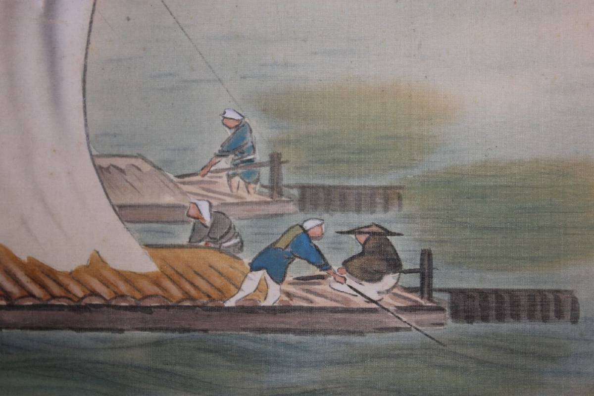 JAPANESE PAINTING HANGER SCROLL From JAPAN Ship ANTIQUE OLD Fishing boat f548