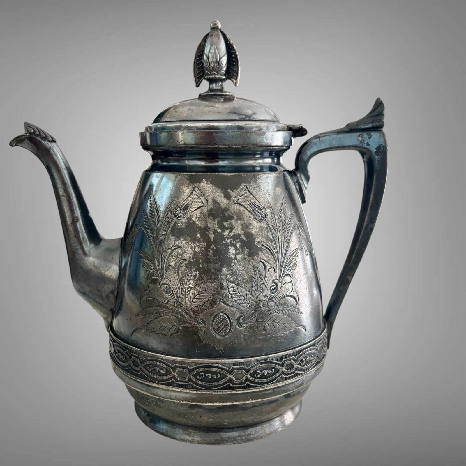 Rare Antique Racine Silver Plate Company Coffee Pot Model 764 Floral Engraving